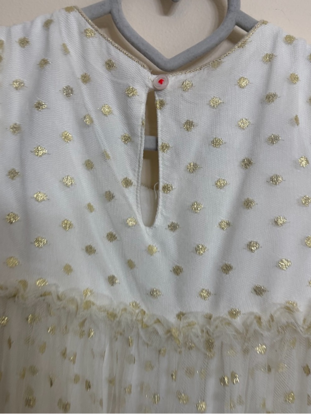 Girls Mini Biden White and Gold Dot Tulle Dress - Picture 5 of 5
